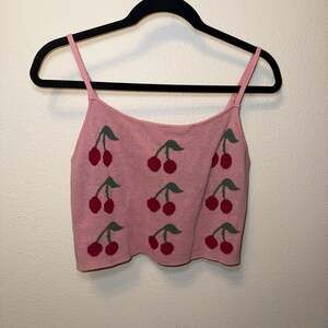 Stella Dallas Pink Cherry Knit Crop Cami Tank coquette Y2K